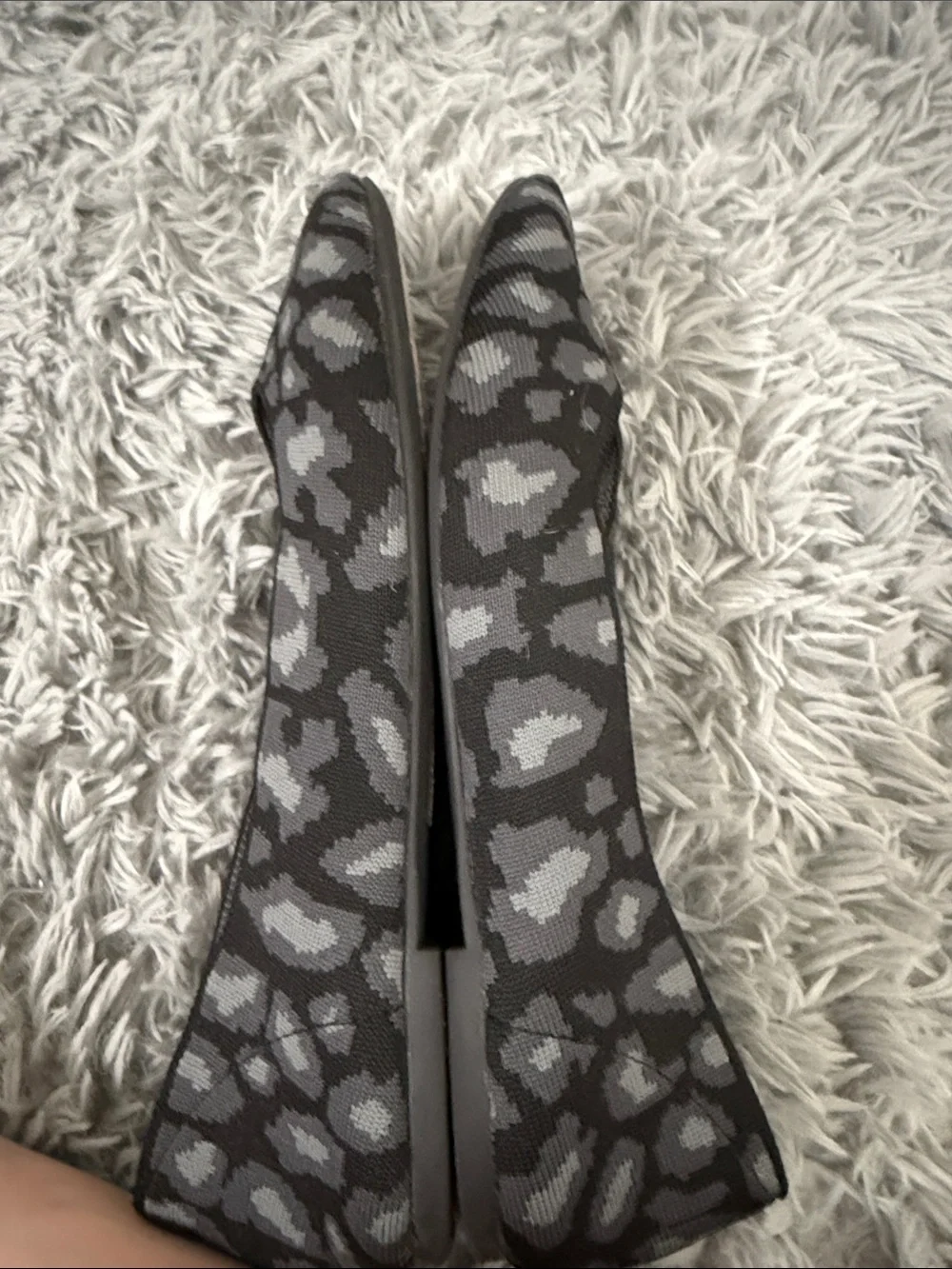 Skechers Black and Gray Leopard Knit Slip-On Flats